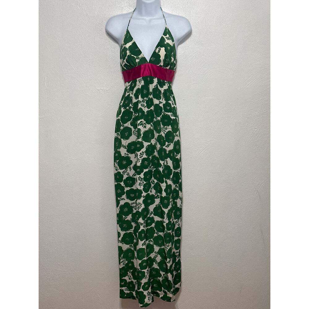 Donna Morgan Babydoll Maxi Dress 6 Green Floral Designer Summer Luxury Resort